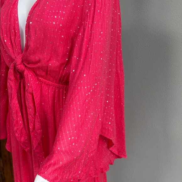 Sundress Juliana Pink Sequin High-Low Maxi Dress Tie Front M/L - Picture 7 of 9